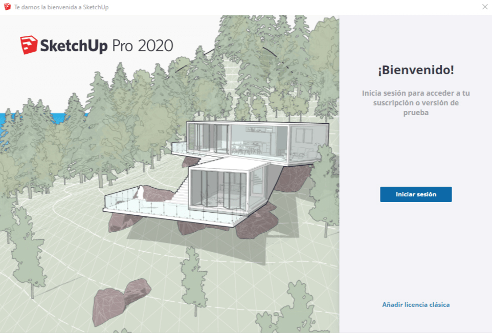 Interfaz de bienvenida Sketchup 2020